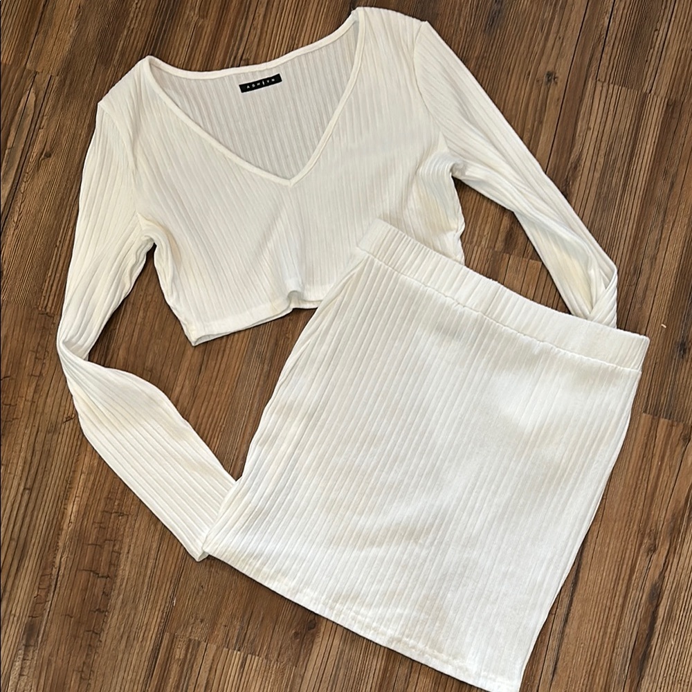 White Ribbed Skirt by Shein